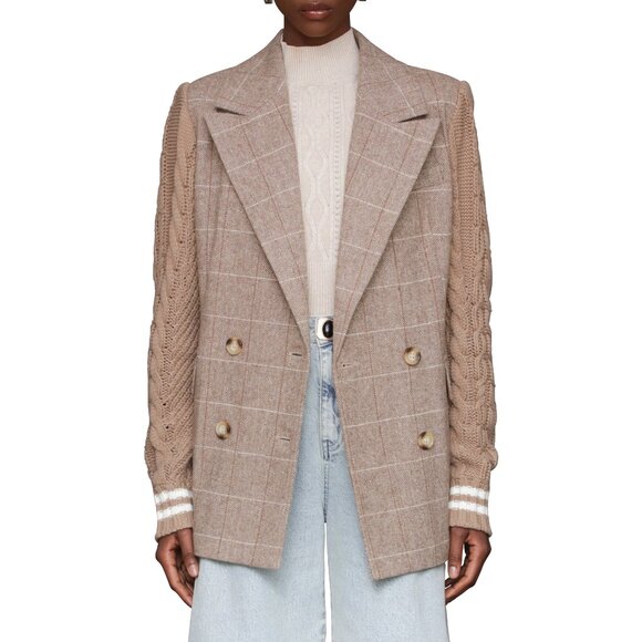 Avec Les Filles Jackets & Blazers - New Avec Les Filles Double Breasted Mixed Media Blazer Oat Windowpane XS